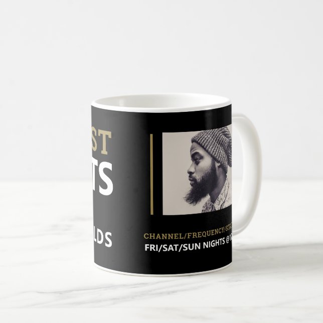 Modern & Stylish Podcaster, Podcast Advertising Coffee Mug (Front Right)