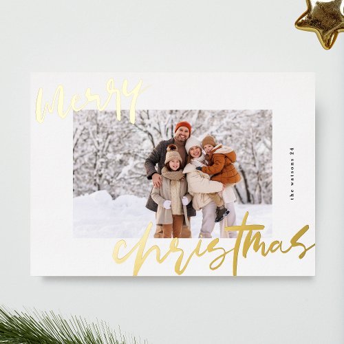 modern stylish premium photo merry christmas gold foil holiday card