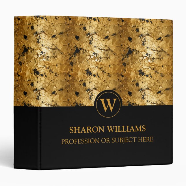 Modern Stylish Professional Black & Gold  3 Ring Binder (Front/Spine)