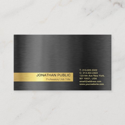 Modern Stylish Professional Black Grey Gold Plain Business Card