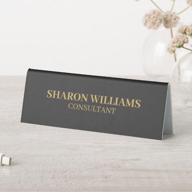 Modern Stylish Professional Gray Gold Minimalist Table Tent (In SItu (Table))
