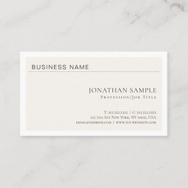 Modern Stylish Professional Minimal Design Plain Business Card (Front)