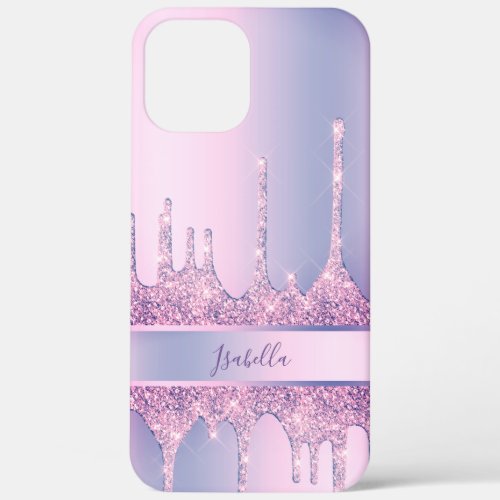 Modern stylish purple glitter drips custom iPhone 12 pro max case