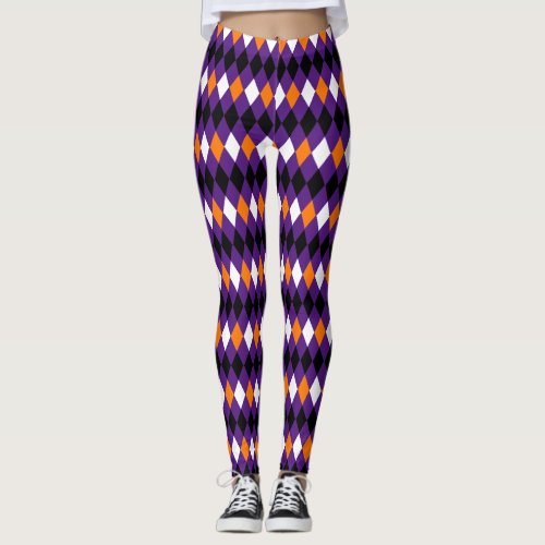 Modern Stylish Purple Orange Harlequin Pattern Leggings