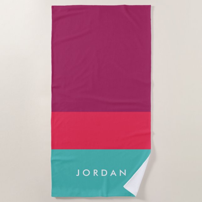 Modern Stylish Purple Pink Turquoise Color Block Beach Towel (Front)