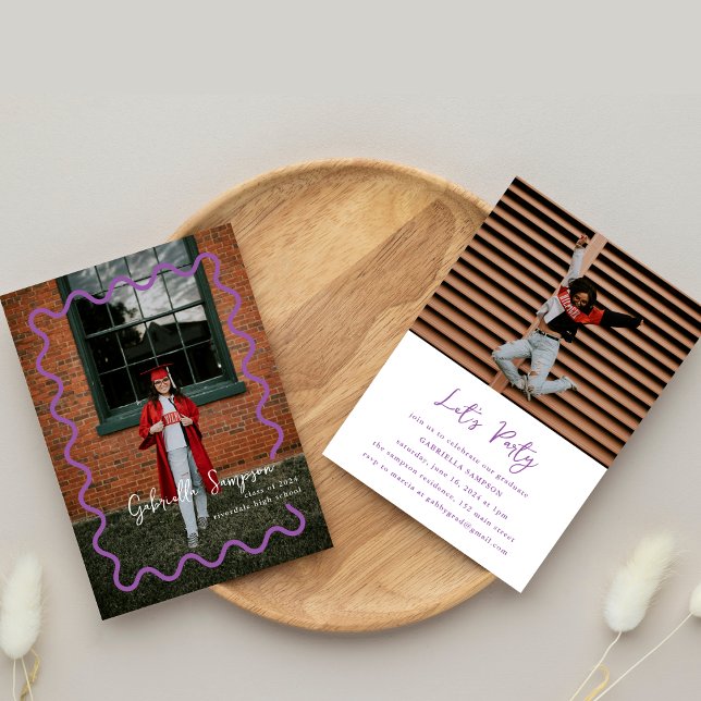 Modern Stylish Purple Two Photo Graduation Party Invitation (Creator Uploaded)