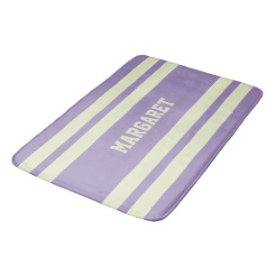 Modern stylish purple white monogram name  bath mat