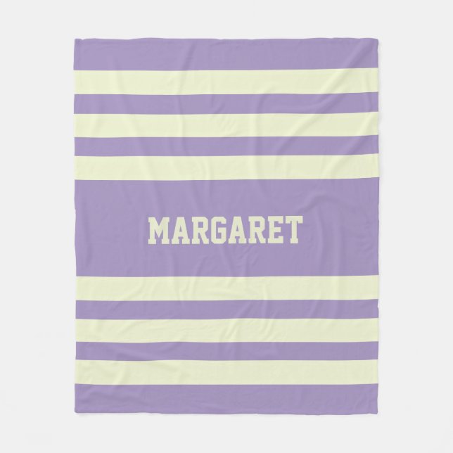 Modern stylish purple white personalized name   fleece blanket (Front)
