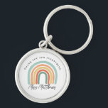 Modern Stylish Rainbow Teacher Thank You Gift Keychain<br><div class="desc">With a boho pastel pink and blue rainbow design,  whimsical script,  and space to add a personalised name,  this modern and stylish thank you keyring is the perfect gift for teachers,  friends,  or someone special! Perfect for kindergarten or elementary teachers.</div>