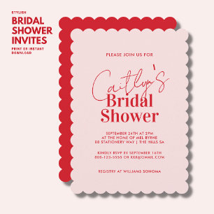 Modern Stylish Red and Blush Pink Bridal Shower Invitation