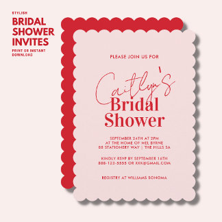 Modern Stylish Red and Blush Pink Bridal Shower Invitation