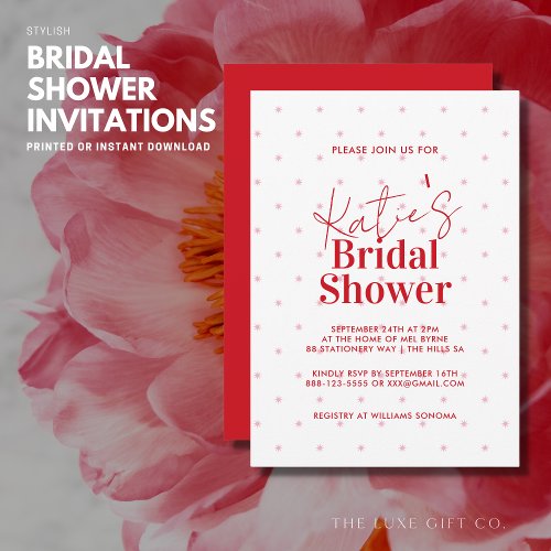 Modern Stylish Red and Pink Stars Bridal Shower Invitation