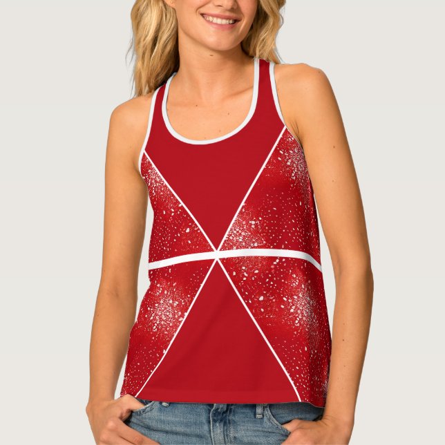 Modern Stylish Red and White Abstract Tank Top (Front)