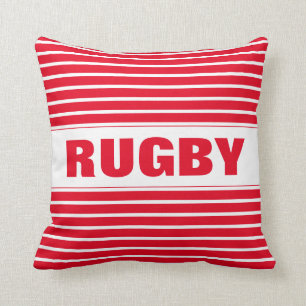 Modern Stylish Red And White Striped Rugby Throw Pillow