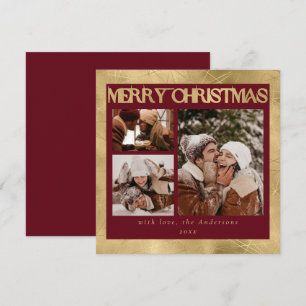 Modern Stylish Red & Faux Gold Photo Christmas Holiday Card