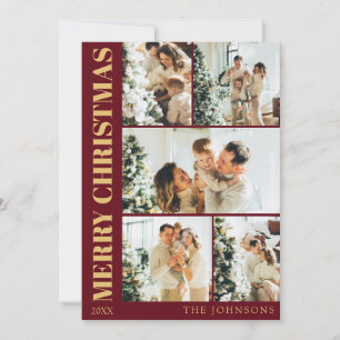 Modern Stylish Red Gold Typography Christmas Holiday Card