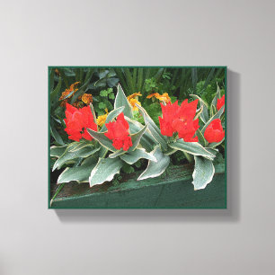 Modern stylish red tulip floral green positive fun canvas print