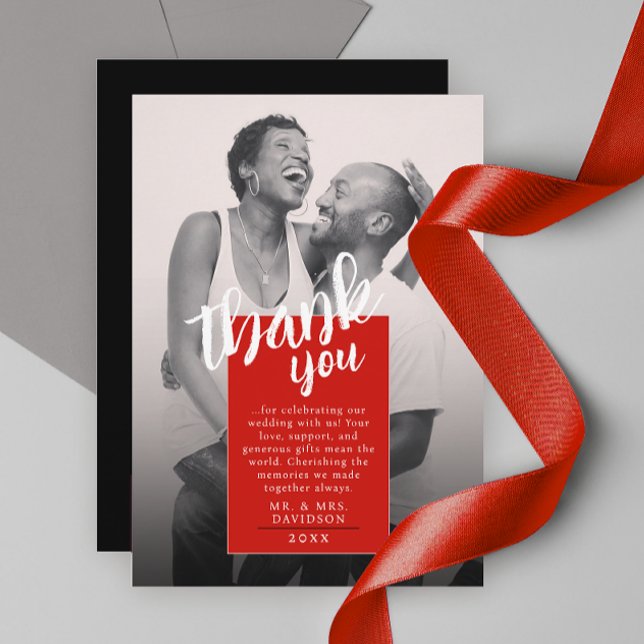 Modern Stylish Red White Photo QR Thank You Card (Creator Uploaded)