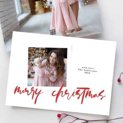 modern stylish reds white merry christmas photo holiday card