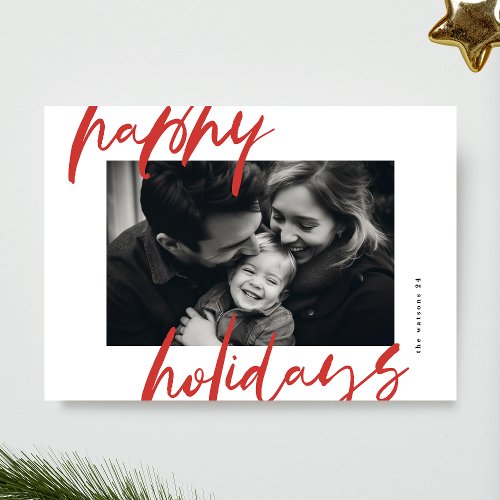 modern stylish reds  white photo happy holiday card