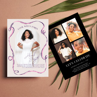 Modern Stylish Ribbon Frame Photo Birthday Invitation