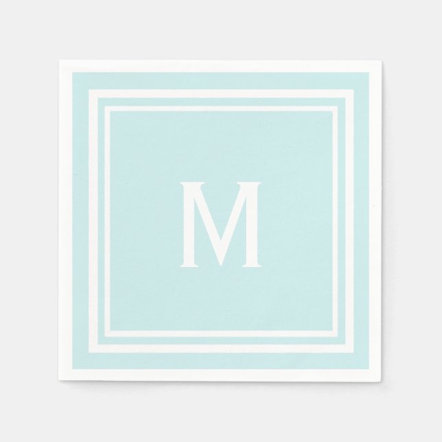 Modern Stylish Robin's Egg Blue Custom Monogram Napkins (Front)