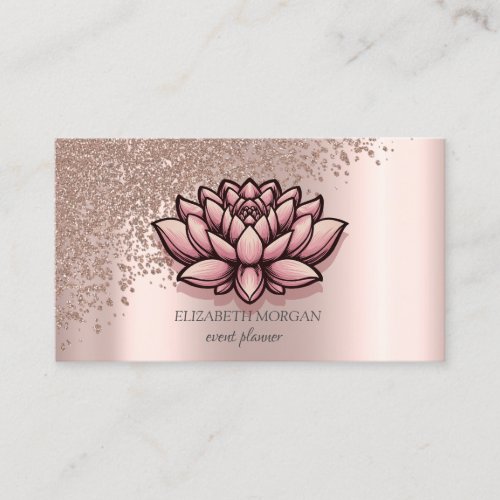 Modern Stylish Rose Gold Diamonds Lotus Business Card