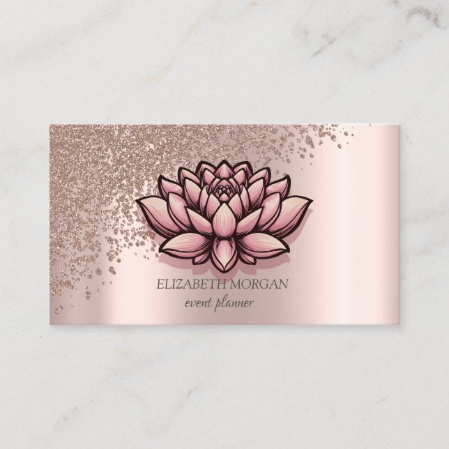Modern Stylish Rose Gold Diamonds Lotus Business Card (Front)