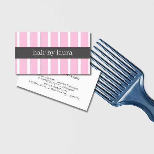 Modern Stylish Rose White Grey Stripes HairStylist Business Card