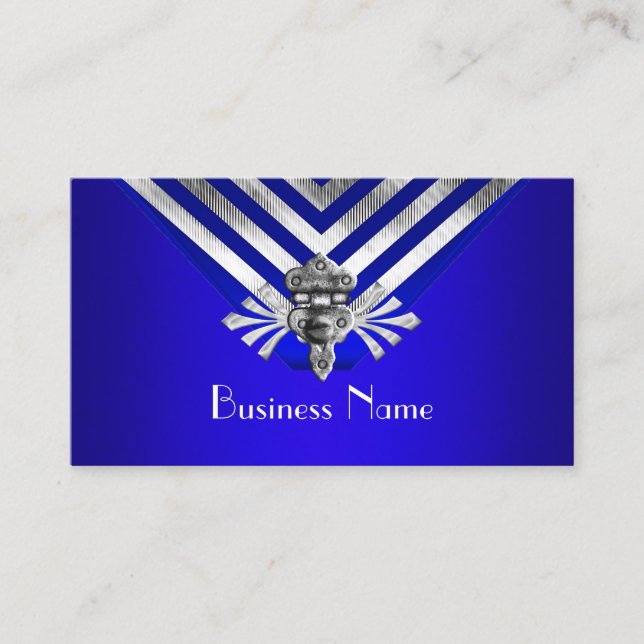 Modern Stylish Royal Blue Silver Stripe Hinge Business Card (Front)