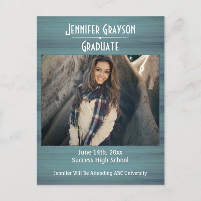 Modern Stylish Rustic Wood Photo Graduation Announcement Postcard (Front)