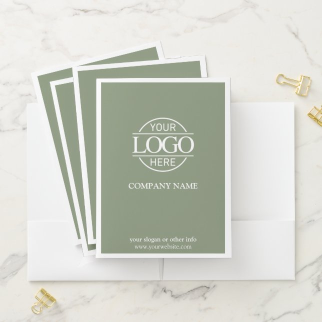 Modern Stylish Sage Green Business Logo Documents Pocket Folder (In Situ)