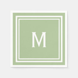 Modern Stylish Sage Green Custom Monogram Paper Napkins