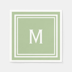 Modern Stylish Sage Green Custom Monogram Paper Napkins