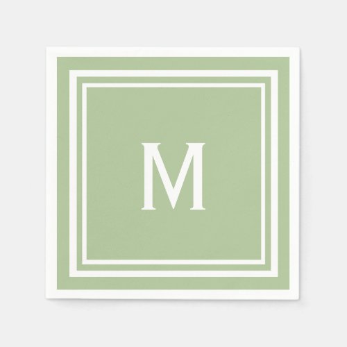Modern Stylish Sage Green Custom Monogram Paper Napkins