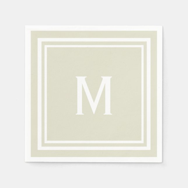 Modern Stylish Sandy Beige Custom Monogram Paper Napkins (Front)