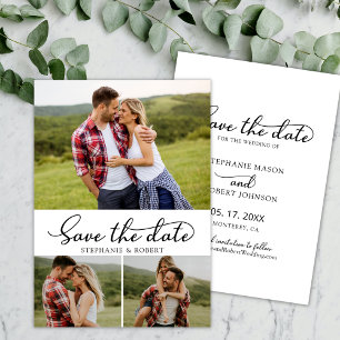 Modern Stylish Script 3 Photo Collage Wedding Save The Date