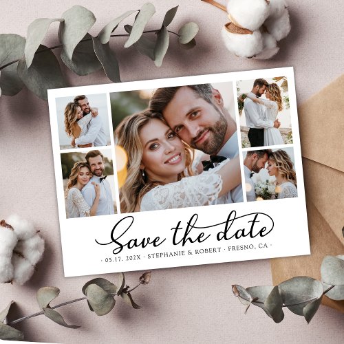 Modern Stylish Script 3 Photo Collage Wedding Save The Date