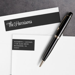 Modern Stylish Script Black Return Address Wrap Around Label