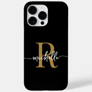 Modern Stylish Script BlackGold Monogram Initial Case-Mate iPhone 14 Pro Max Case