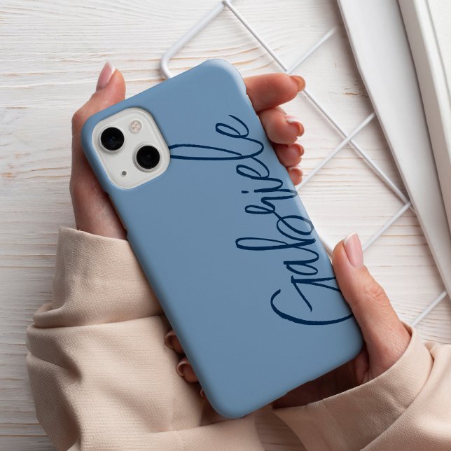 Modern Stylish Script Blue Monogram Case-Mate iPhone Case (Creator Uploaded)