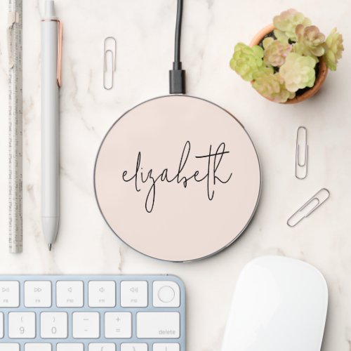 Modern Stylish Script Blush Pink  Wireless Charger