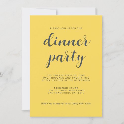 Modern Stylish Script Bright Yellow Dinner Party Invitation