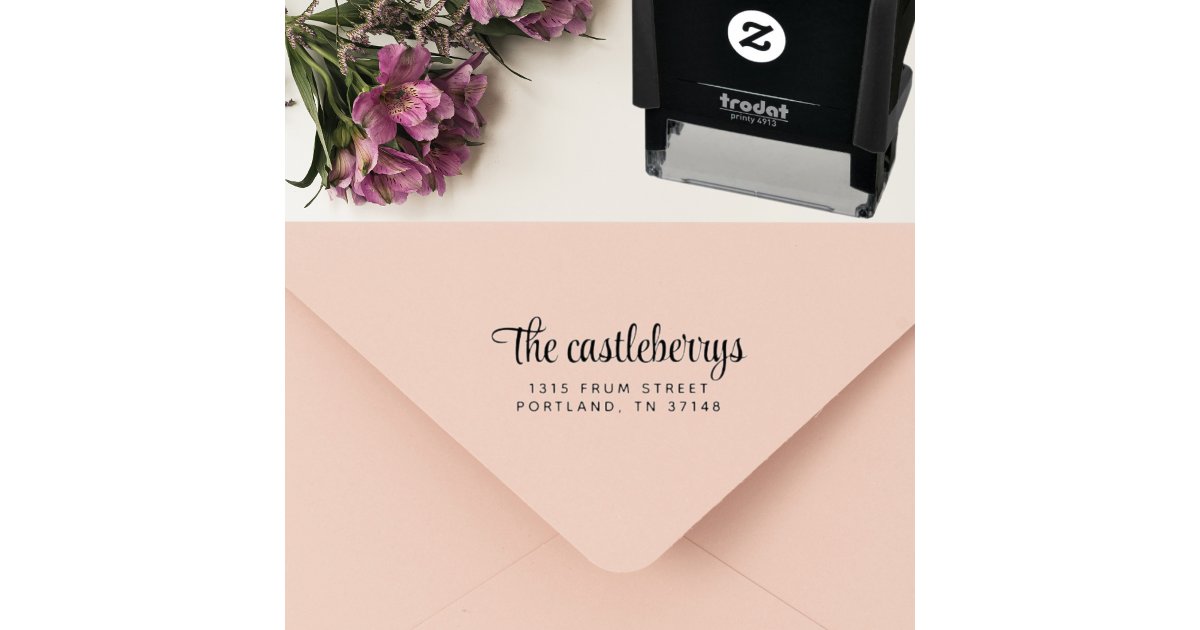 Customizable Script Font Return Address Stamp Modern Stylish Script Custom Return Address Self-inking Stamp | Zazzle