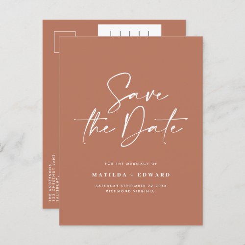 Modern stylish script elegant typography wedding a announcement postcard