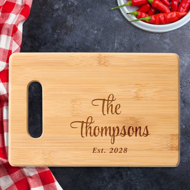Modern Stylish Script Family Monogram Engraved Cutting Board (Creator Uploaded)