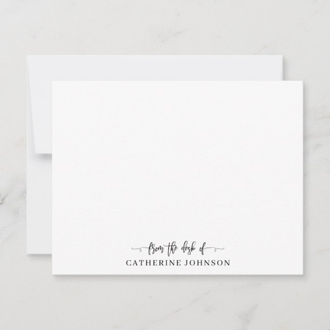 Modern Stylish Script From the Desk Of Name Black Note Card (Front)