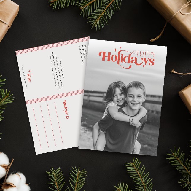 Modern Stylish Script Happy Children Photo Holiday Postcard (Creator Uploaded)