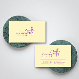 Modern Stylish Script Pale Yellow & Purple Business Card