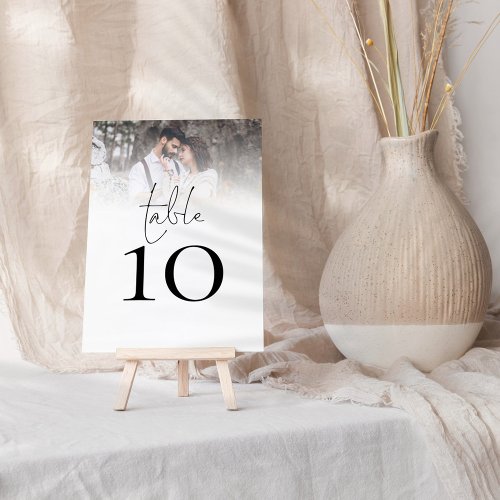 Modern Stylish Script Photo Wedding Table Number